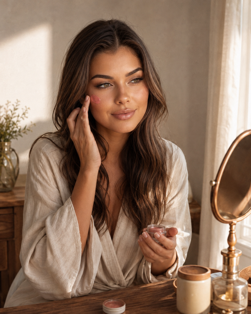 Minimal makeup editorial portrait in soft natural light