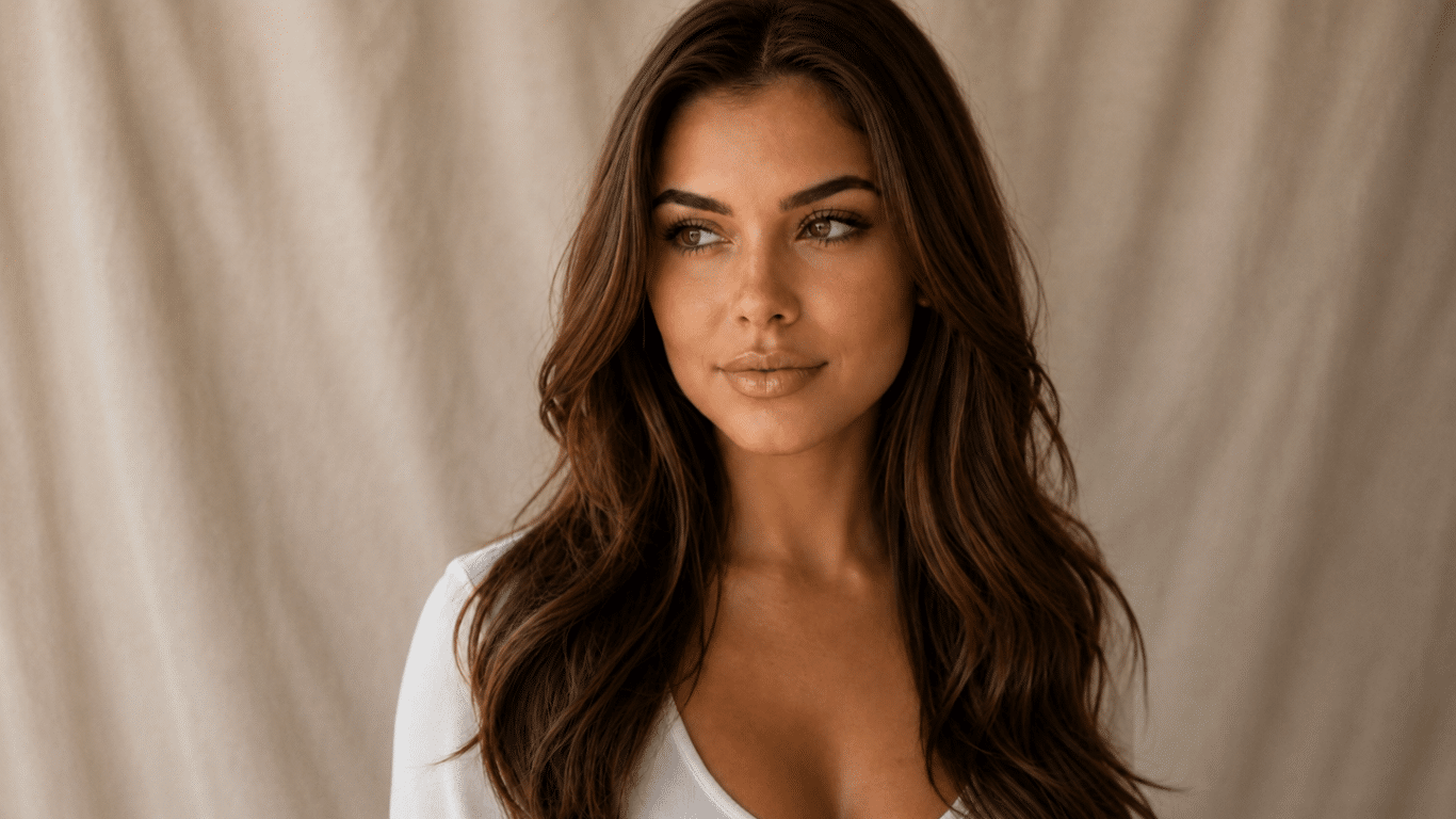 Minimal makeup editorial portrait in soft natural light