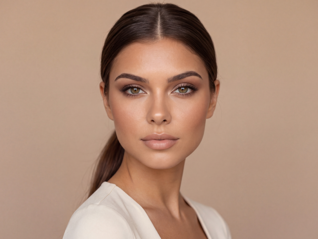 Elina’s Edit Elina Marin with softly defined neutral eye makeup and a sleek low ponytail